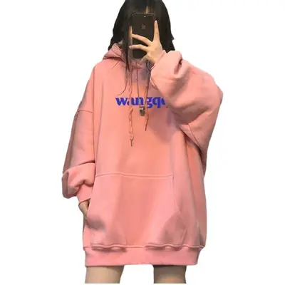 Pink Hooded Sweatshirt Plus Size Autumn Winter