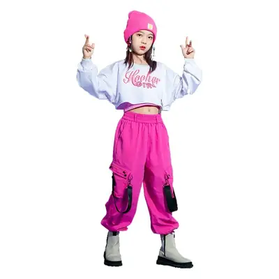 Girls Jazz Dance Costume Hiphop Hip Hop Suit Pink White