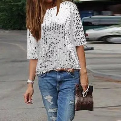 2023 Cross-Border Sequins T-Shirts Women Multi Color