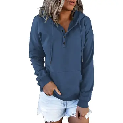 Women's Beige Hooded Pullover Sweater with Drawstring & Buckle