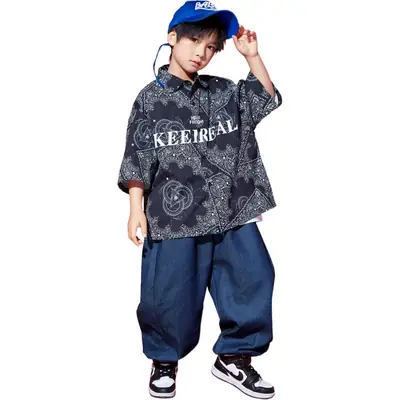 Boys Hip-hop T-shirt & Pants Set White Blue