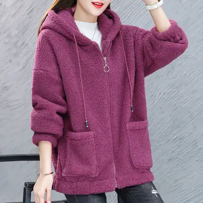 Women Fleece Lined Lamb Wool Coat Blue 2022