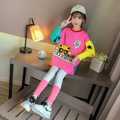 Girls' Blue T-Shirt Skirt Set Spring Autumn Kids Casual Wear