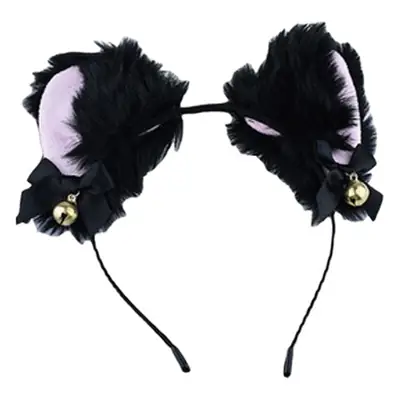 Plush Cat Ears Headband for Women Black