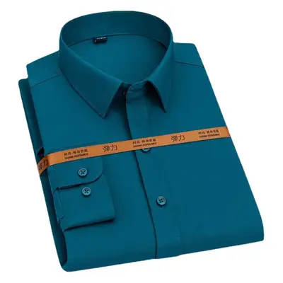 New Men's Elastic No-Iron Long-Sleeved Professional Shirt Cross-Border European and American Solid Color Interview Formal Business White Shirt