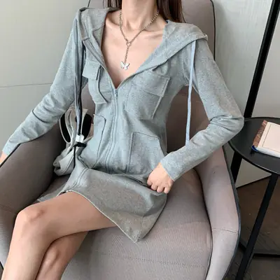 Gray Long Sleeve Cardigan Dress for Girls