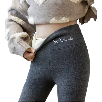 Women Velvet Leggings High Waist Warm Winter Grey