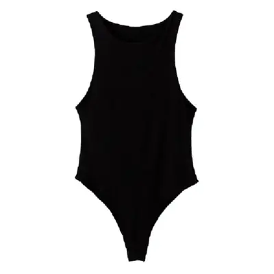Black Off-Shoulder Sleeveless Bodysuit for Women