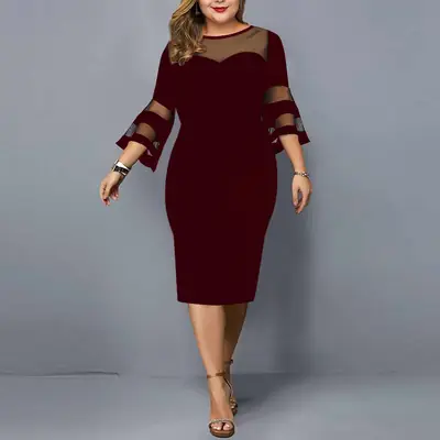 Plus Size Black Mesh Hip Skirt Dress