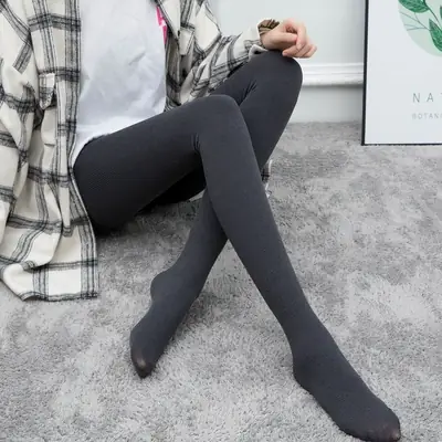 Women Fleece Lined Gray Leggings Winter Warmth