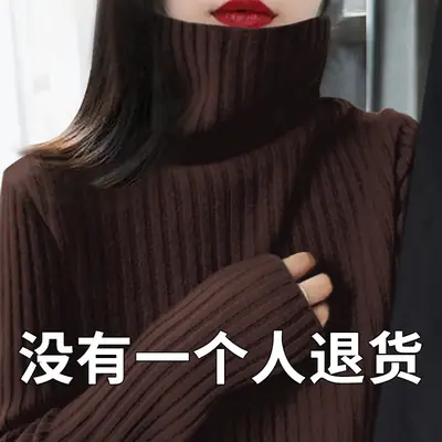 Women Black Thick Turtleneck Sweater Autumn Winter