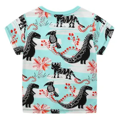 Boys T-Shirt with Dinosaur & Bird Print Light Blue