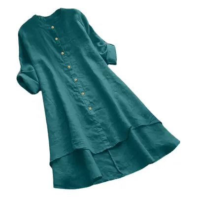 Women Cotton Button Long Sleeve Shirt Blue