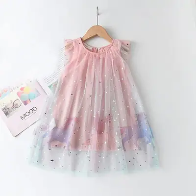 Pink Starry Mesh Dress for Girls