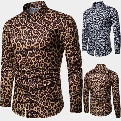 Men Leopard Print Long Sleeve Shirt Plus Size 2026