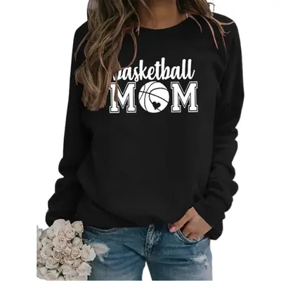 Women Basketball Mom Sweatshirt Maroon Round Neck