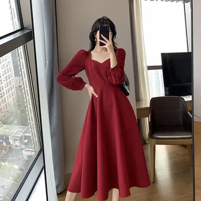 Black V-Neck Long Skirt Dress for Women 2025