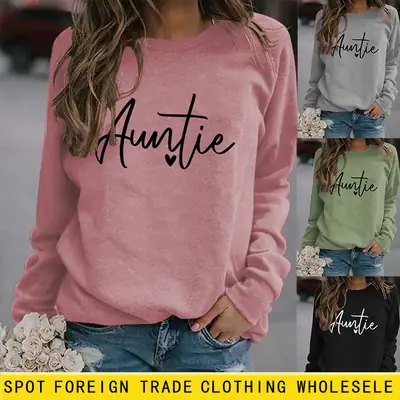 Auntie Printed Long Sleeve Crewneck Sweatshirt Grey
