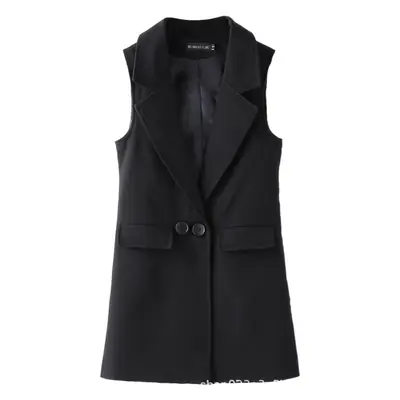 Women's Black Sleeveless Vest Mid-Length Waistcoat 2024