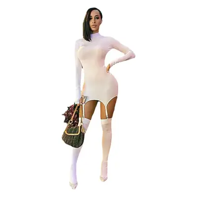 Women's White Slim Fitting High-Neck Stockings Set