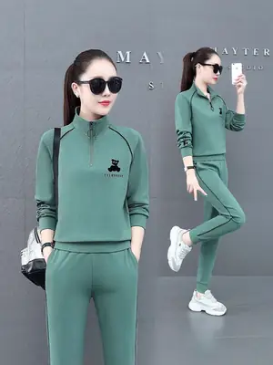 Women Cross-Border Sweatshirt Harem Pants Set Green Large