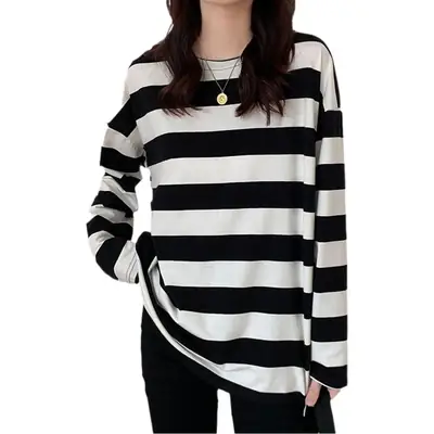 Men Women Striped Sweatshirt Autumn Loose Sleeve Top