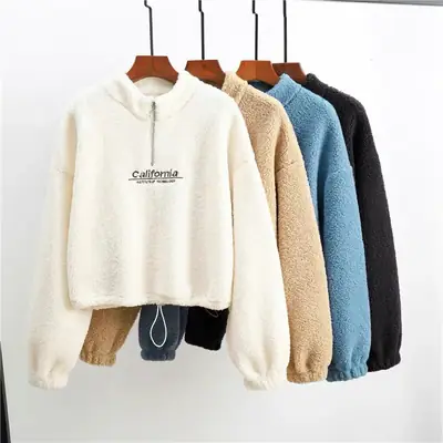 Women's 300g Cashmere Fleece Hoodie Blue Loose Fit