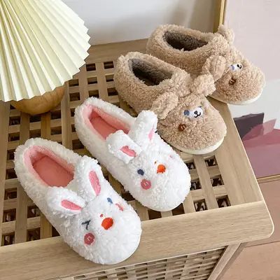 Women's Winter Plush Cotton Rabbit Slippers Warm Indoor