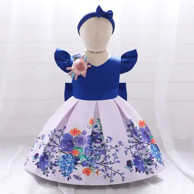 Girls Floral Bow Dress Baby One Year Old Pink