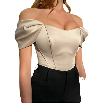 Red Off-Shoulder Fishbone Corset Top for Women