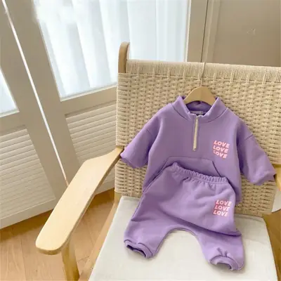2025 Korean Style White Letter Print Kids Sweatshirt & Pants Set