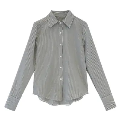 2026 Spring Plus Size Vertical Striped Shirt for Women