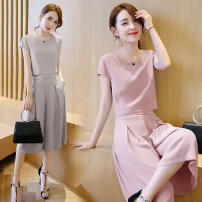 Women Black Wide Leg Pants T-Shirt Set Summer New Fashion