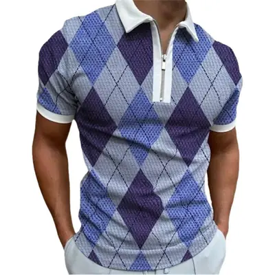 2025 Men's Geometric Print Polo Shirt Blue Purple