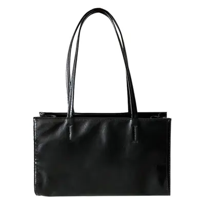 Women's Black Leather Shoulder Bag Large Capacity All-Match