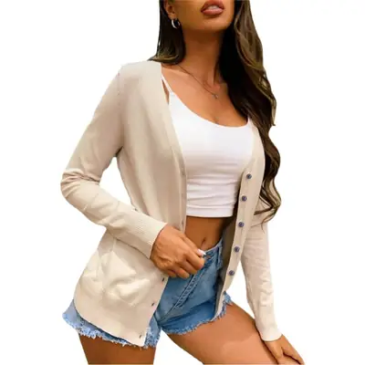 Women's 2023 Knitted Cardigan Jacket Light Green Long Sleeve