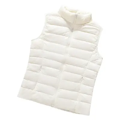 Women Green Down Vest Slim Fit Short Collar Autumn Winter