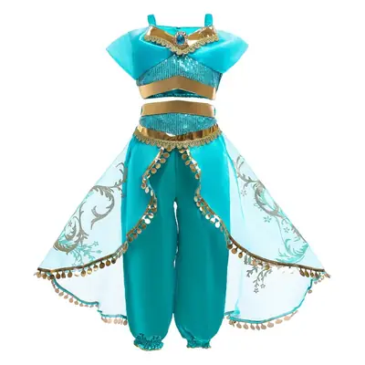 Jasmine Princess Dress for Girls Blue Gold Embroidered