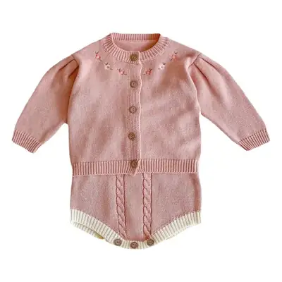 Pink Knitted Embroidered Baby Suit for Girls