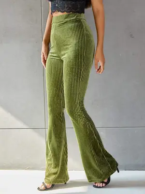 Green Velvet Pit Flared High Waist Pants