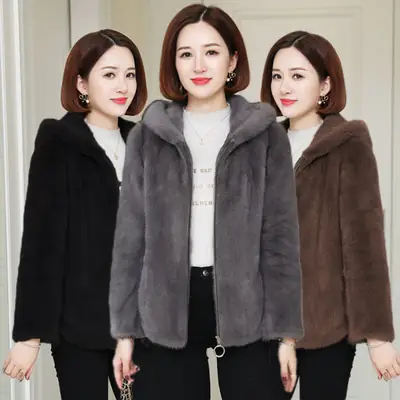 Women Fleece Hooded Coat Grey Winter Warm Western Style