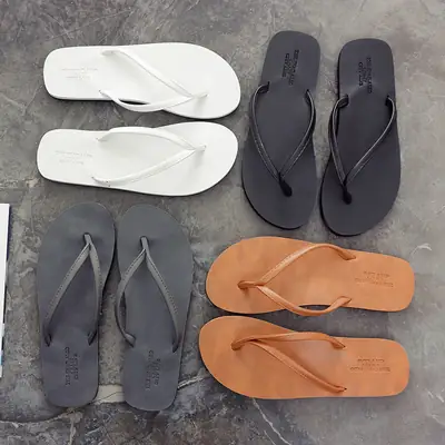 Wholesale Flip Flops Men's 2021 New Couple Slippers Outerwear Summer Clip Wear-resistant Leather Simple Fashion Beach