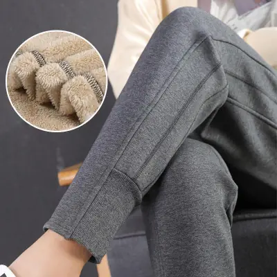 Women Fleece Lined Warm Sports Pants Black