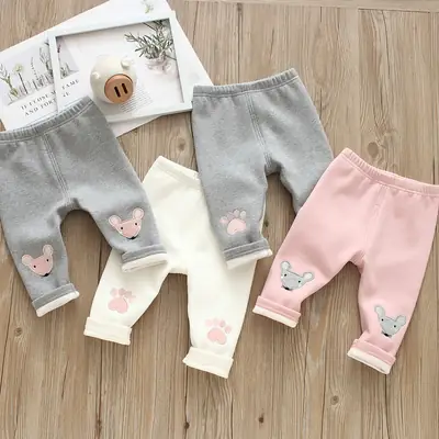 Baby Fleece Belly Pants Cream White Paw Print