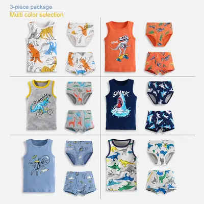 Children's Vest & Underwear Set Dinosaur Print Cotton