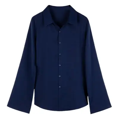 Women Long Sleeve Chiffon Shirt Navy Blue Spring 2025