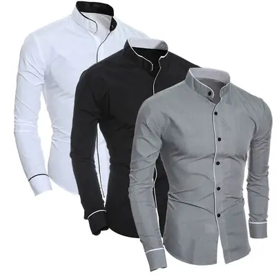 Men's White Slim Fit Stand-Up Collar Shirt