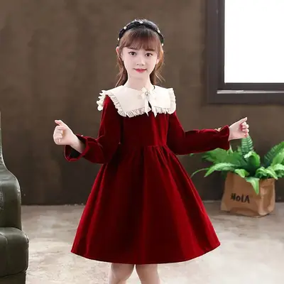 Girls' Red Velvet Princess Dress Spring New Arrival
