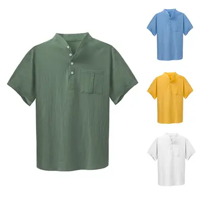 Men's Blue Cross-Border Short Sleeve Pullover Shirt