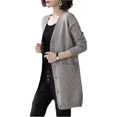 2023 Knitted Cardigan Mid-Length Women's Sweater Jacket